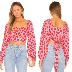 NWT Sanctuary Going Solo Floral Pink Crop Tie Long Sleeve Top Size Medium